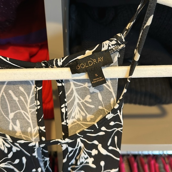 Goldray white/black print elastic waistband 2 pocket back button jumpsuit size S - Picture 2 of 3